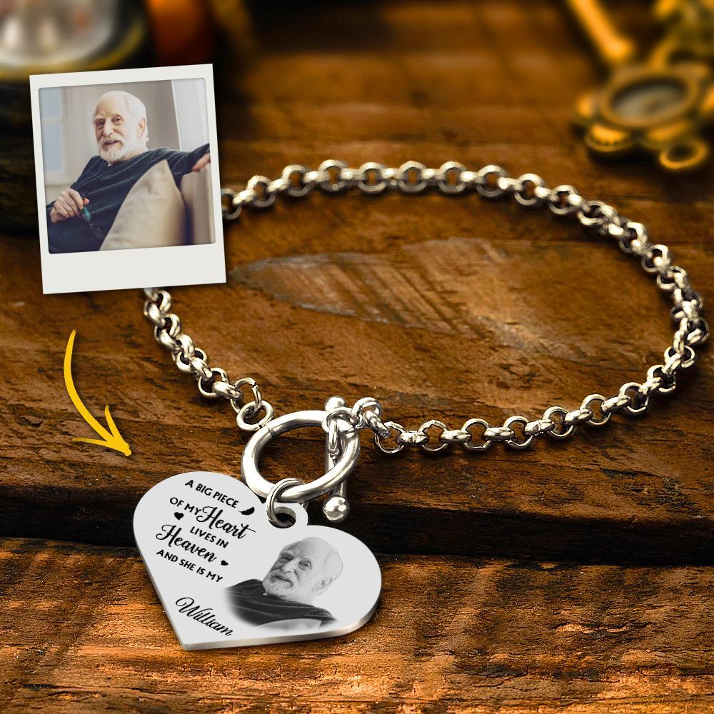 Custom Photo Bracelet with Heart Memorial Engraved Bracelet Engraving Stainless Steel Bracelet - soufeelmy