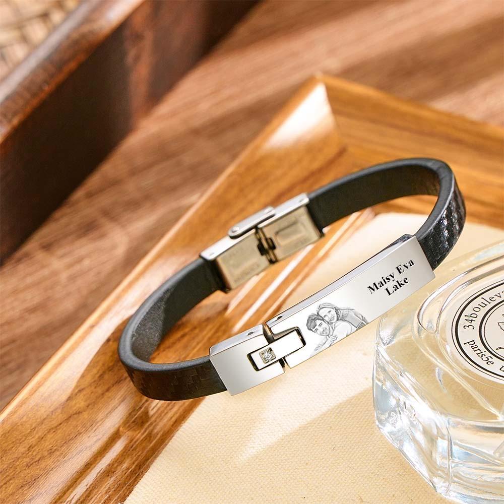 Custom Leather Bracelet Personalized Name and Photo Stainless Steel Bracelet Father's Day Gift - soufeelmy