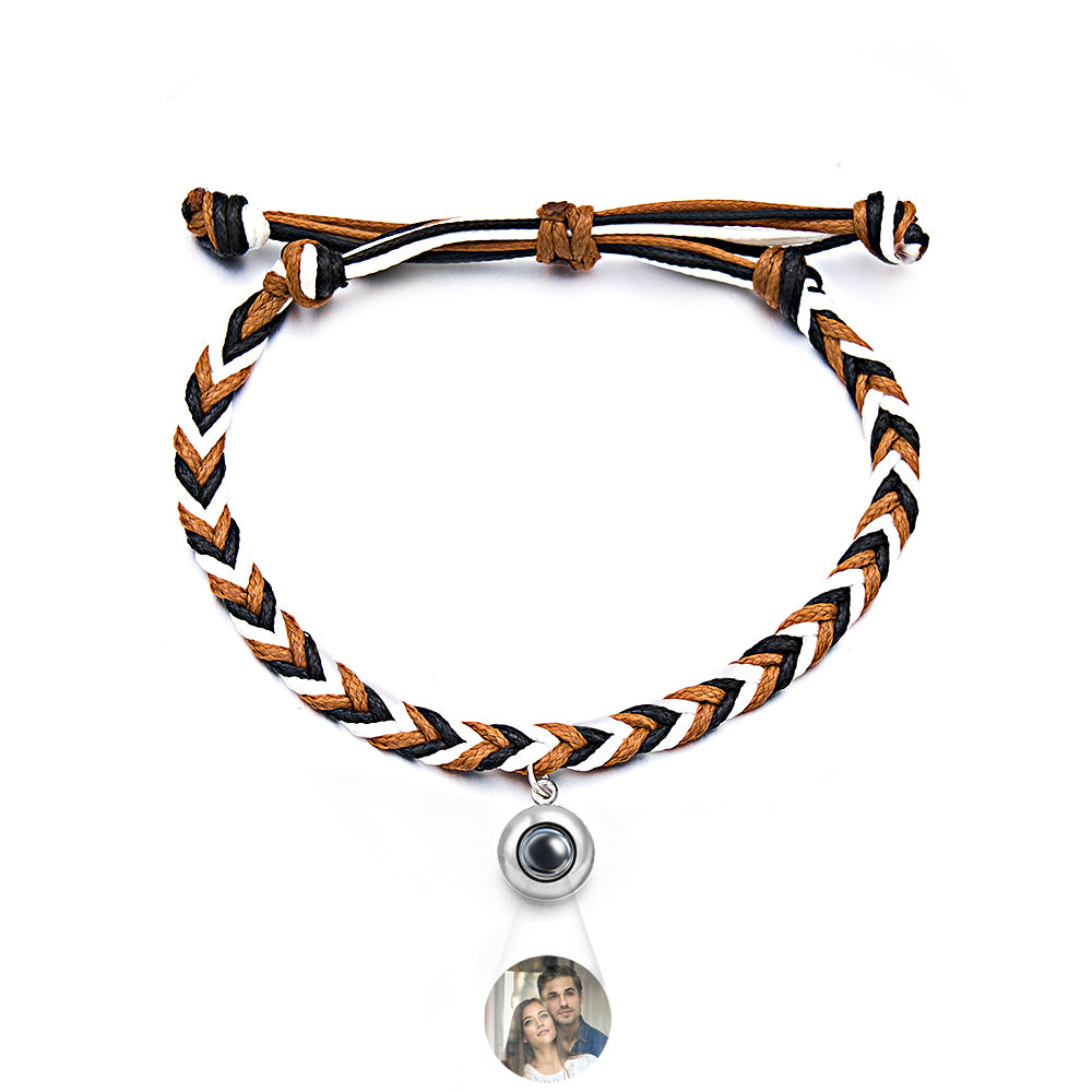 Personalized Projected Picture Bracelet Twist Rope With Round Pendant Warm Christmas Gift For Men - soufeelmy