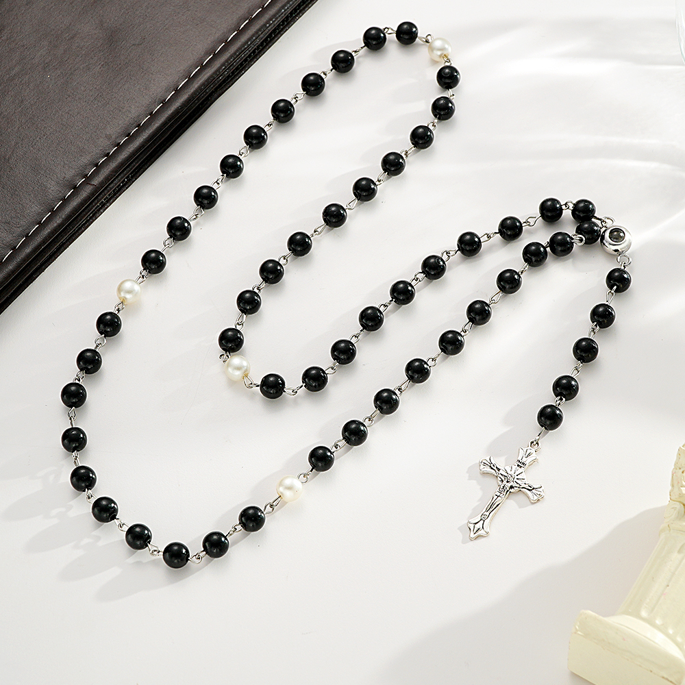 Personalized Photo Projection Multi-Color Rosary Beads Cross Necklace with Photo Memorial Gift for Women - soufeelmy
