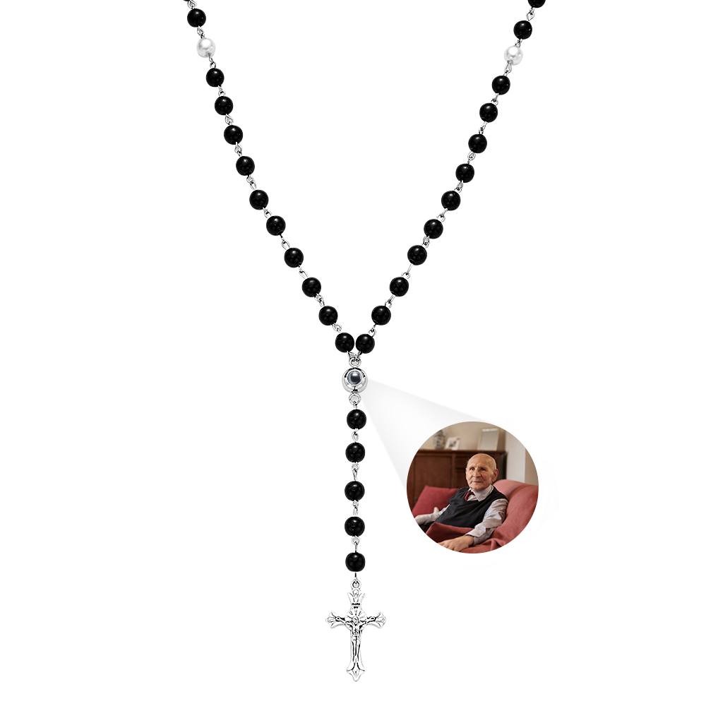 Personalized Photo Projection Multi-Color Rosary Beads Cross Necklace with Photo Memorial Gift for Women - soufeelmy