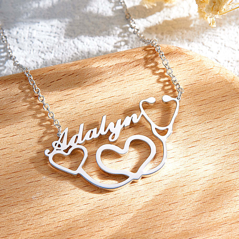 Personalized Heart-Shaped Stethoscope Necklace - Custom Name Medical Jewelry Gift for Healthcare Professionals - soufeelmy