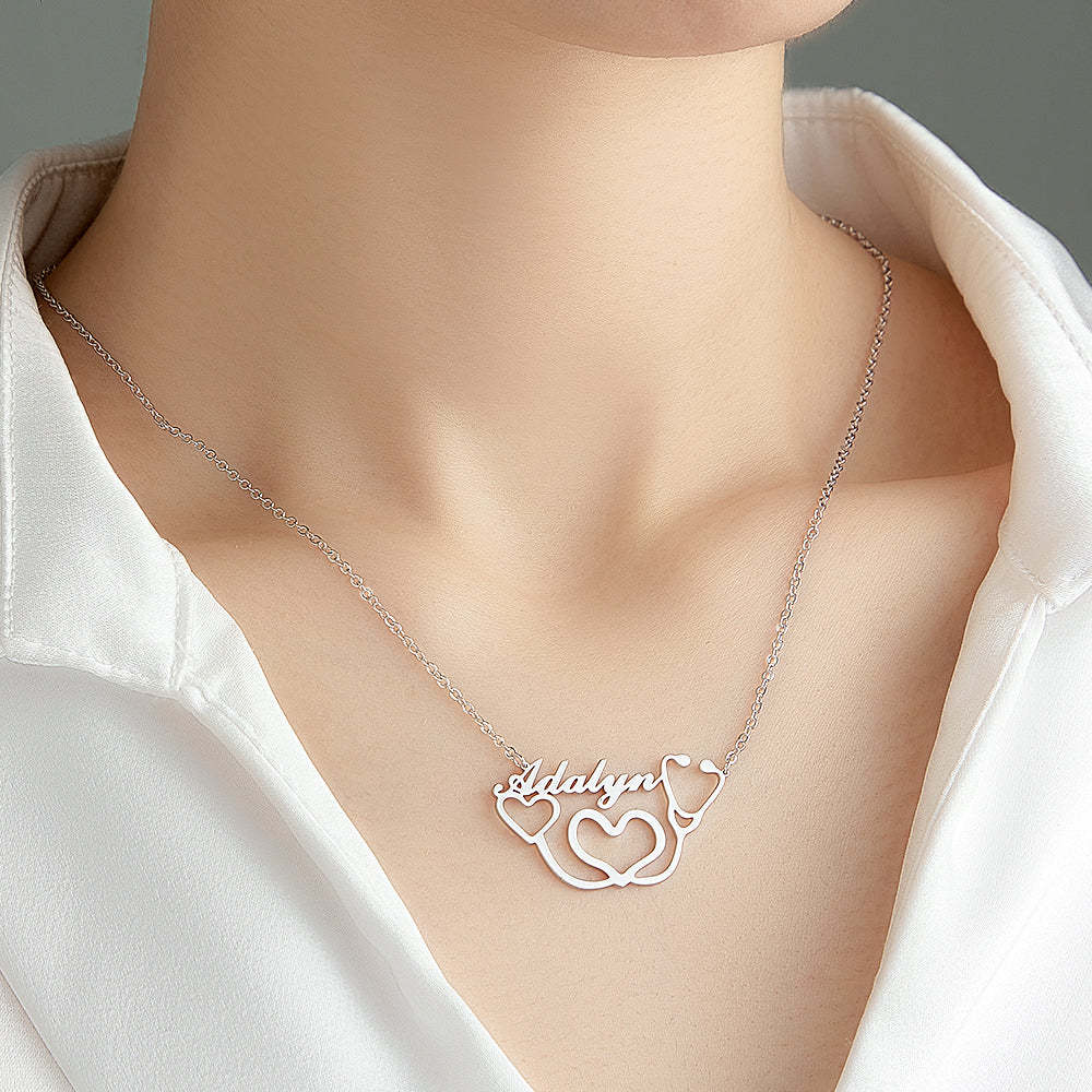 Personalized Heart-Shaped Stethoscope Necklace - Custom Name Medical Jewelry Gift for Healthcare Professionals - soufeelmy