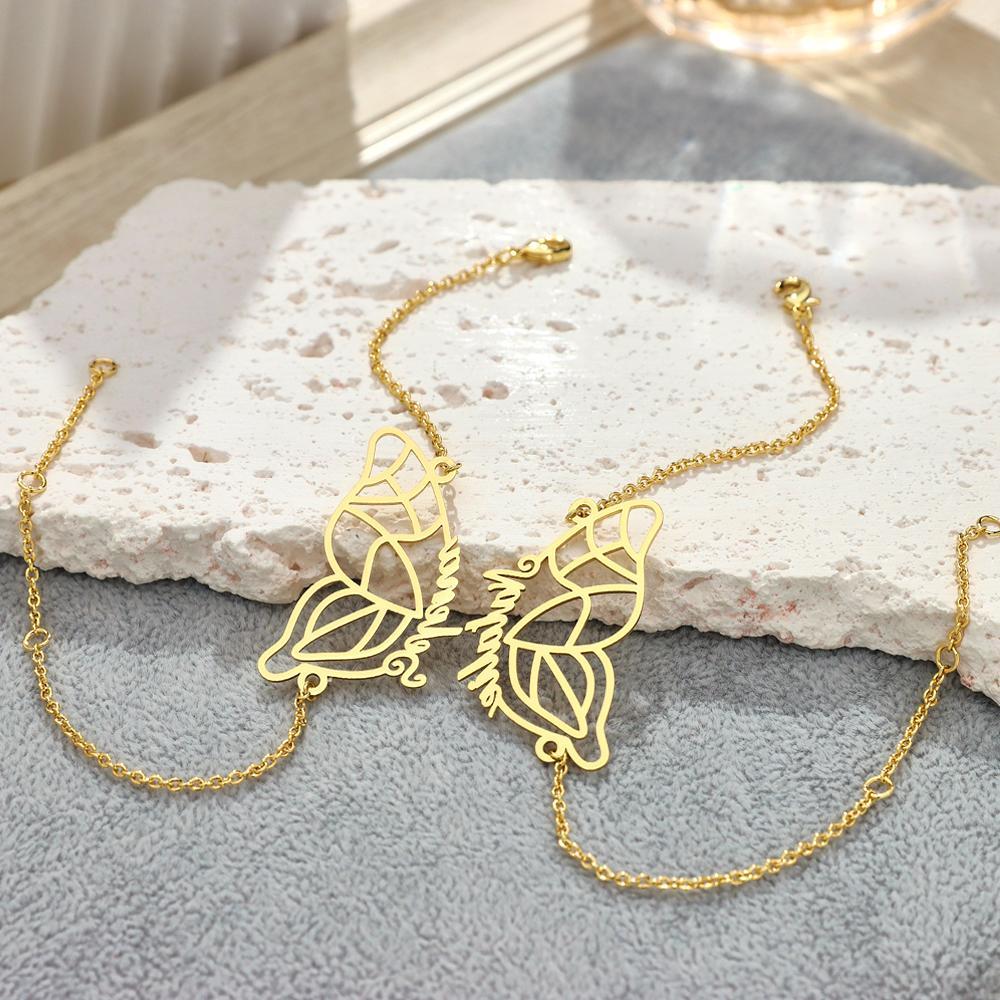Custom Name Two Butterfly Bracelets Romantic Couple Gift - soufeelmy