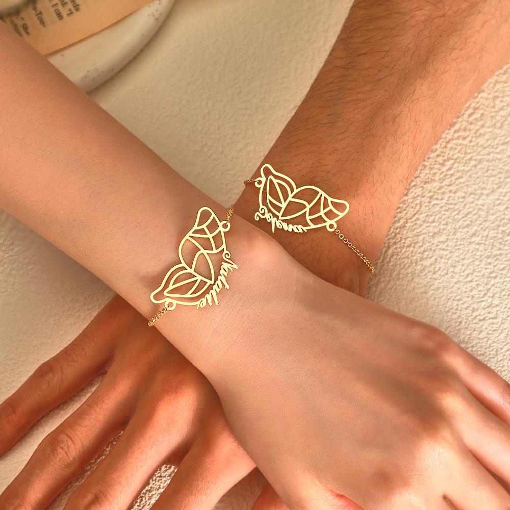 Custom Name Two Butterfly Bracelets Romantic Couple Gift - soufeelmy