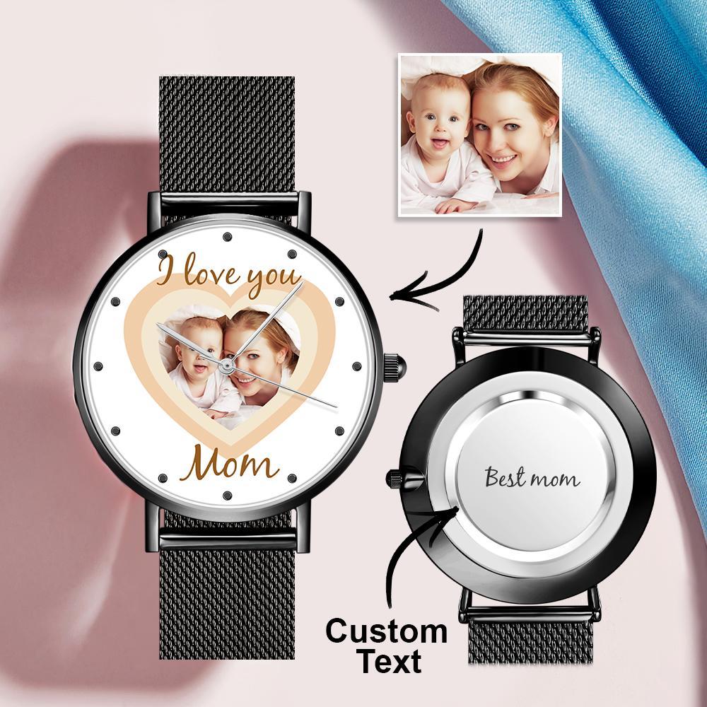 Personalized Heart Engraved Photo Watches With Alloy Strap Mother's Day Gift For Mom - soufeelmy