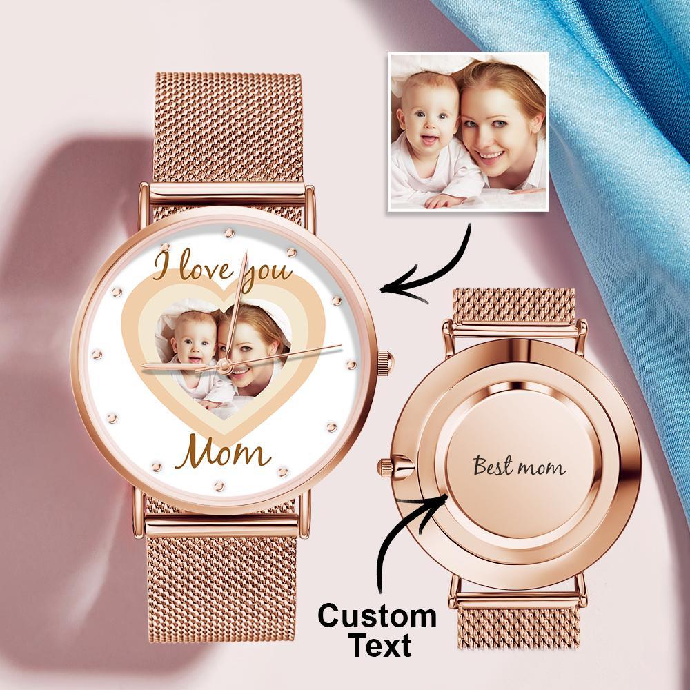 Personalized Heart Engraved Photo Watches With Alloy Strap Mother's Day Gift For Mom - soufeelmy