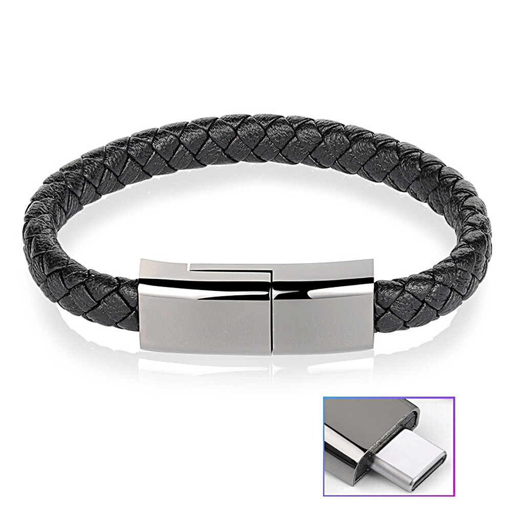 Phone Charging Bracelet - Apple Lightning to USB Cable Bracelet for iPhone, Genuine Braided Leather, Magnetic, Fits with iPad, iPod +AirPods - soufeelmy