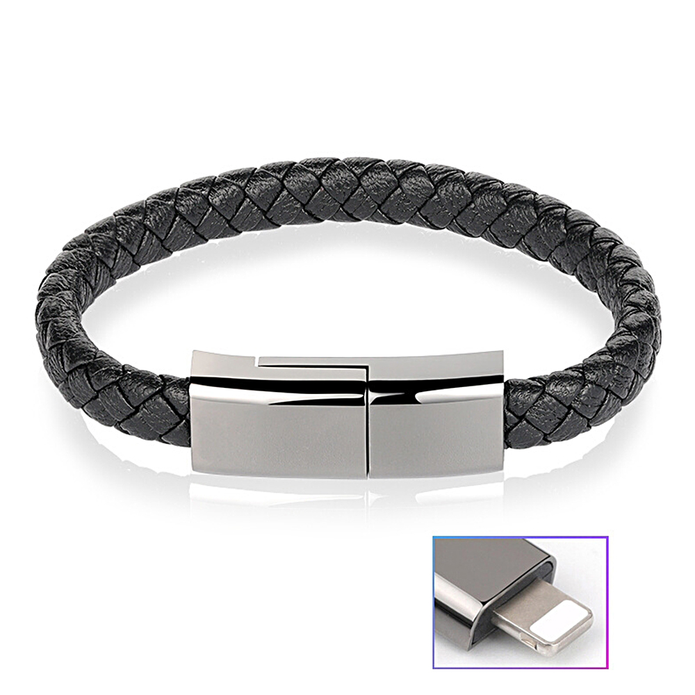 Phone Charging Bracelet - Apple Lightning to USB Cable Bracelet for iPhone, Genuine Braided Leather, Magnetic, Fits with iPad, iPod +AirPods - soufeelmy