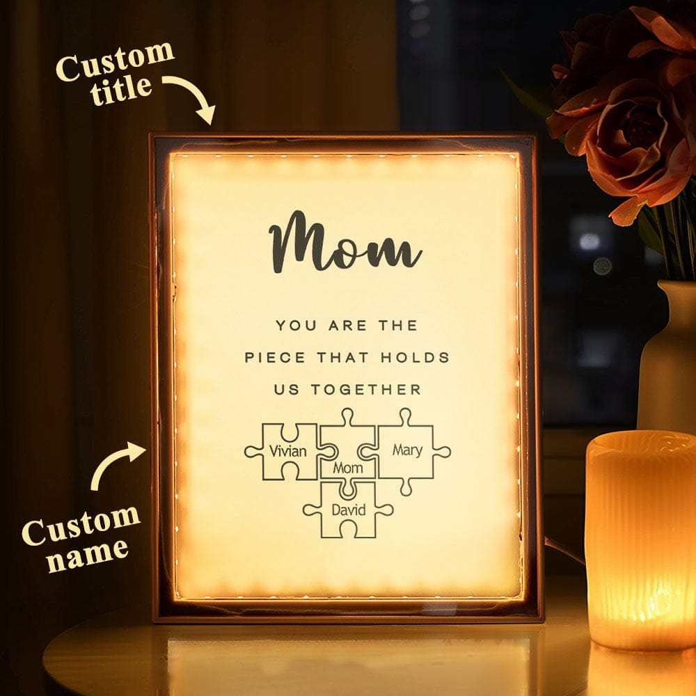 Personalized Name Mirror Light Custom Mama You Are The Piece That Holds Us Together Night Light for Mama - soufeelmy