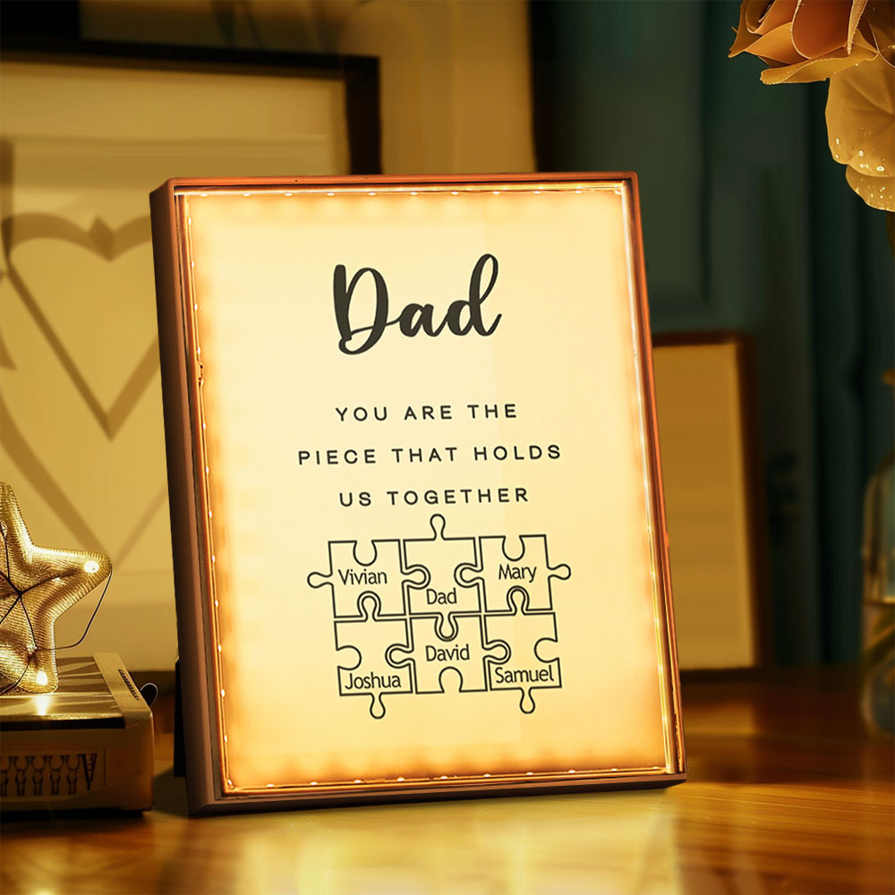 Personalized Name Mirror Light Custom Dad You Are The Piece That Holds Us Together Night Light for Dad - soufeelmy