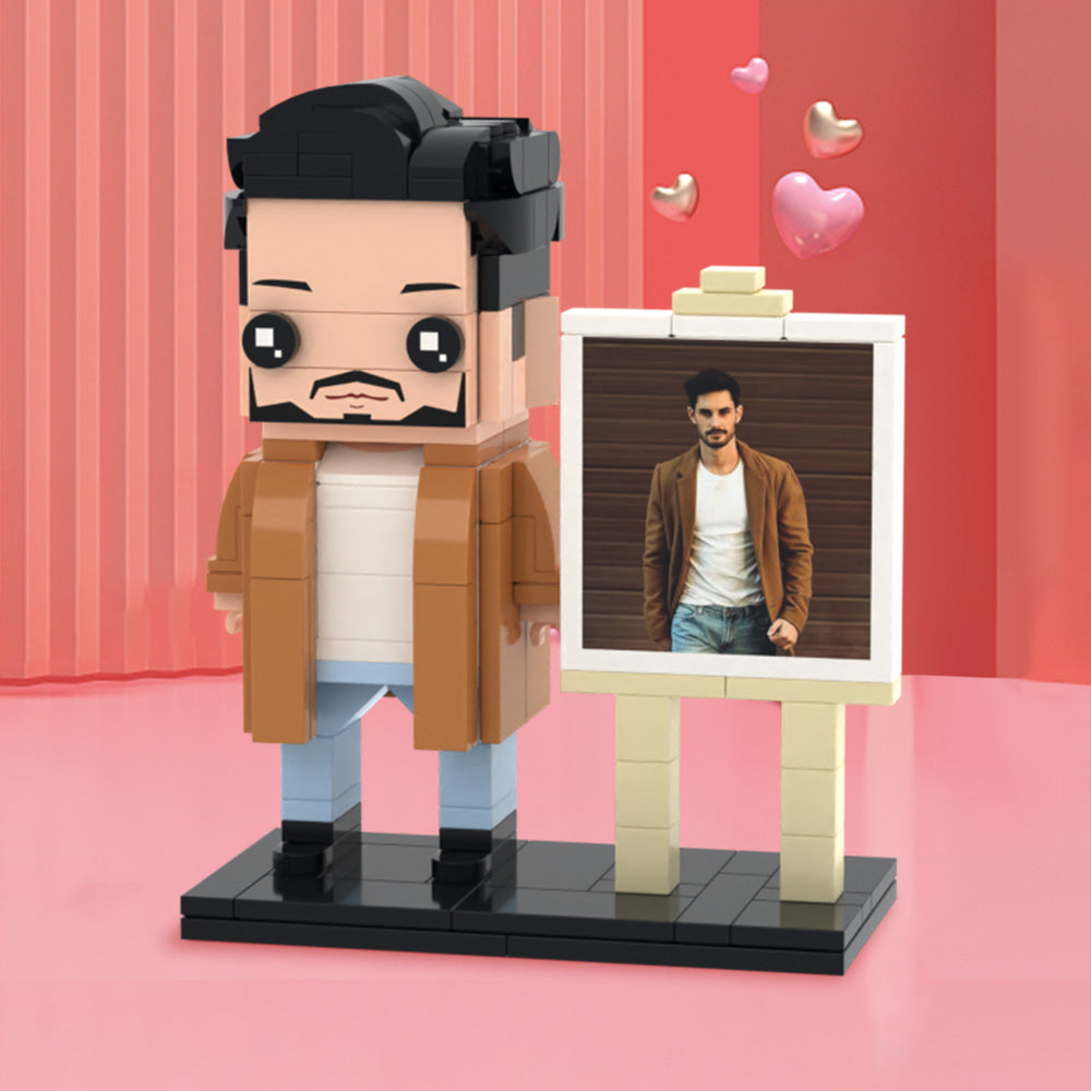 Cool Gifts for Him Customizable 1 Person Custom Brick with Frame Figures Small Particle Block Toy - minebrickus