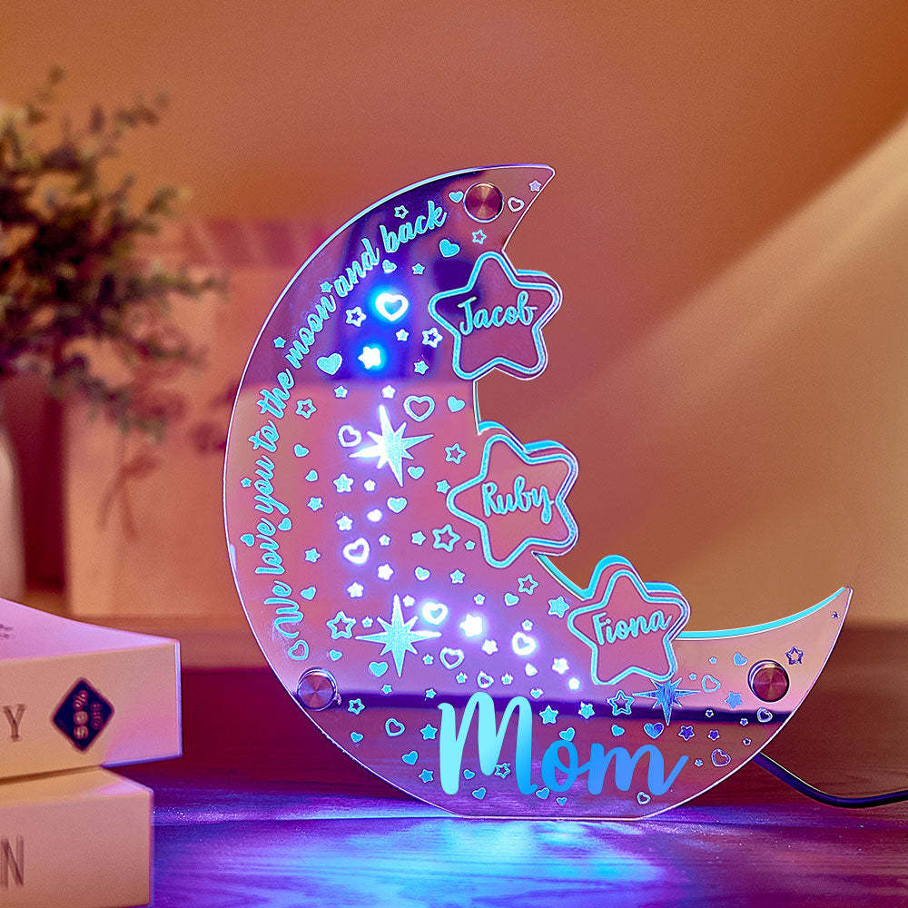 Personalized Name Moon Mirror Light Custom Family Member Name Mirror Light Gift for Mom - soufeelmy