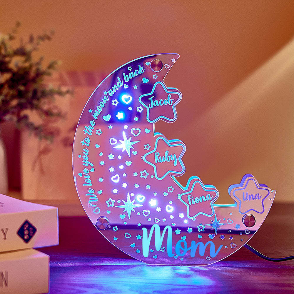 Personalized Name Moon Mirror Light Custom Family Member Name Mirror Light Gift for Mom - soufeelmy