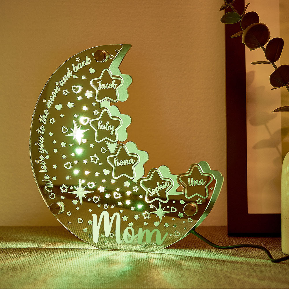 Personalized Name Moon Mirror Light Custom Family Member Name Mirror Light Gift for Mom - soufeelmy