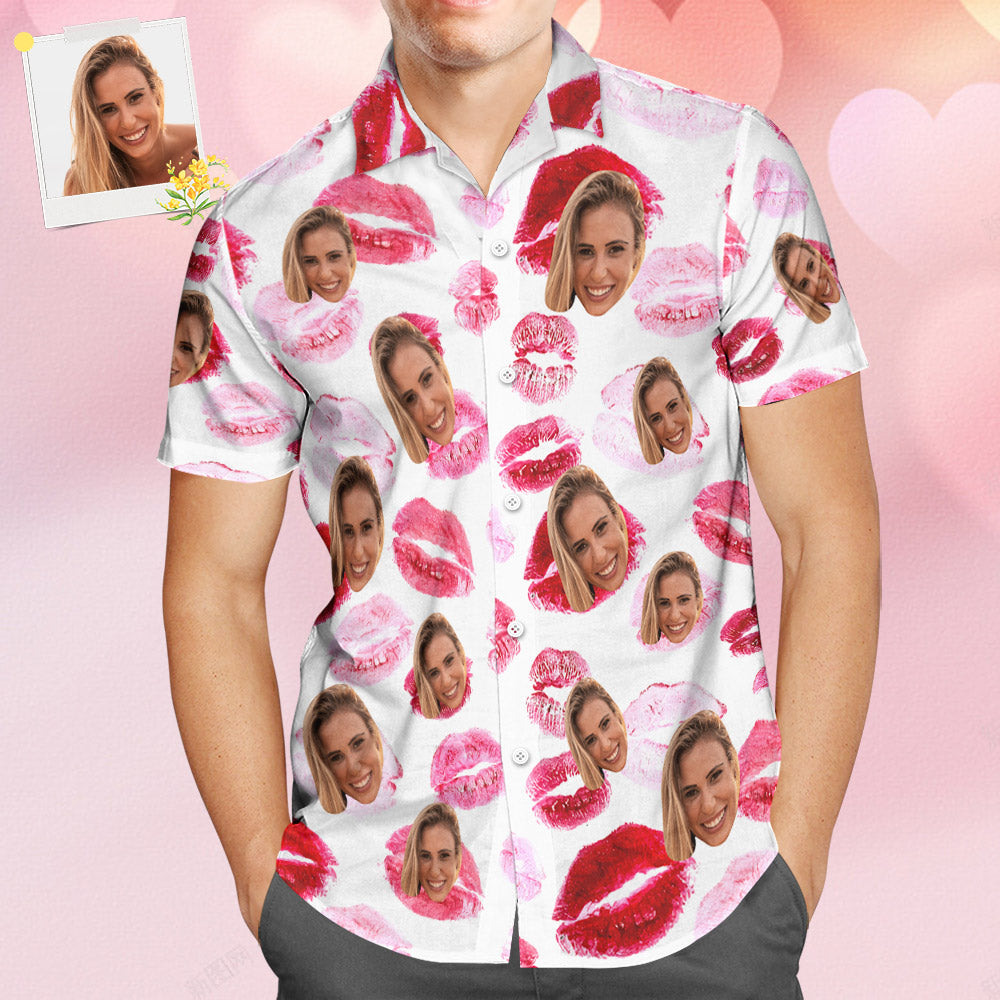 Custom Face Hawaiian Shirt All Over Print Personalized Shirt - Red lips - MyHawaiianShirts