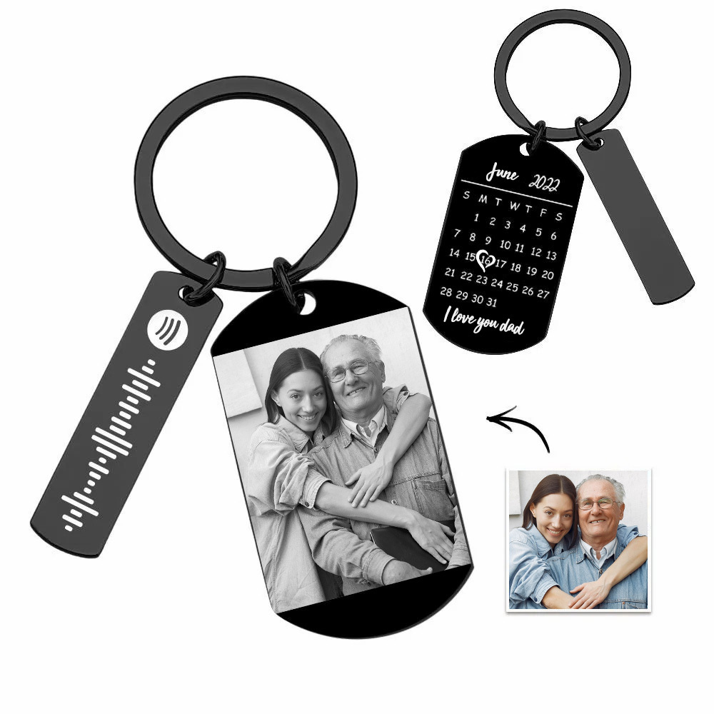 Personalized Spotify Calendar Keychain Custom Picture & Music Song Code Couples Photo Keyring Gift for Father - soufeelau