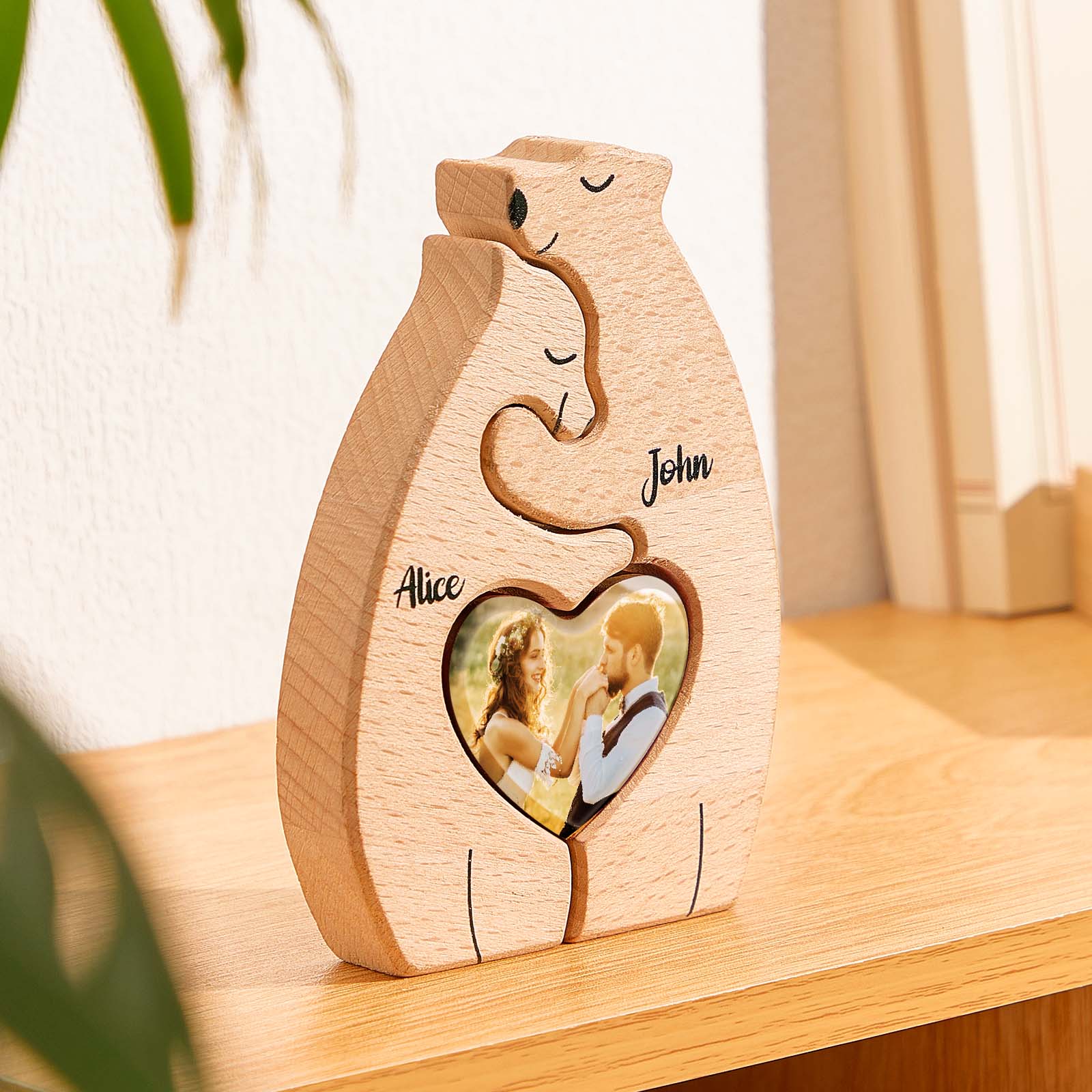 Personalized Bear Couple Wooden Art Puzzle with Names and Photos Gift for Couple - soufeelau