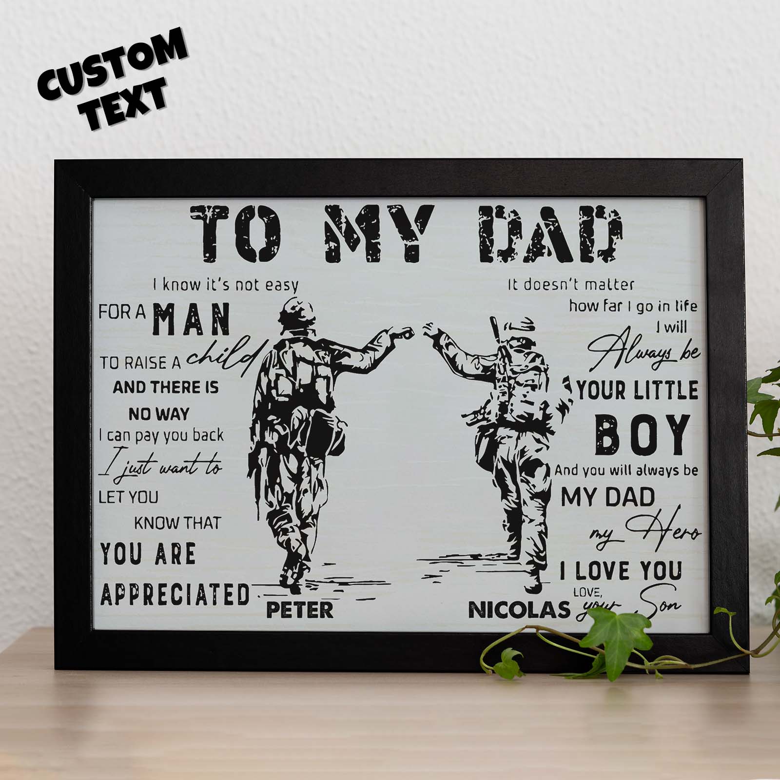 Custom Soldier Wooden Frame Army Style To My Dad with Name Father's Day Gift - soufeelau