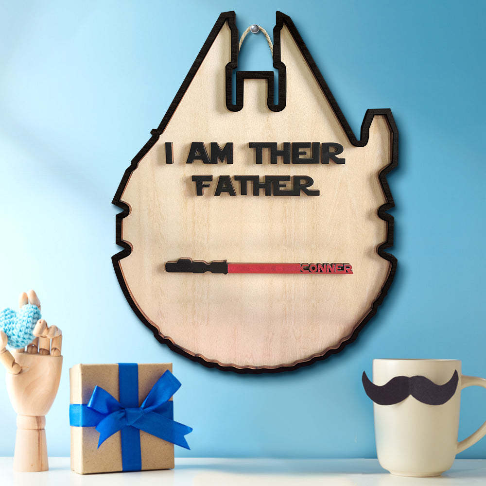 Personalized Light Saber Plaque I Am Their Father Wooden Sign Father's Day Gift - soufeelau