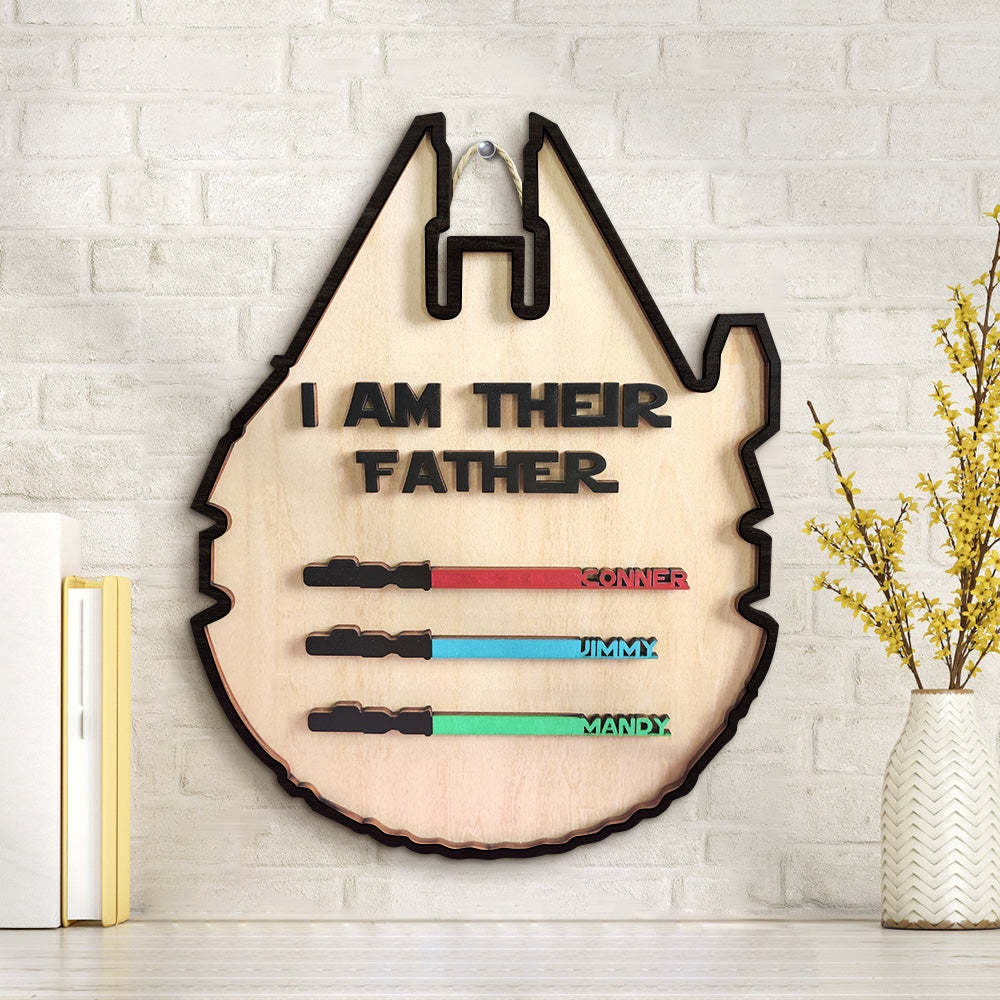 Personalized Light Saber Plaque I Am Their Father Wooden Sign Father's Day Gift - soufeelau