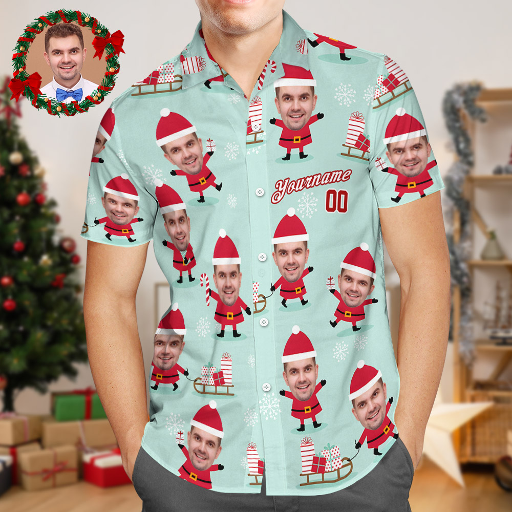 Custom Face Hawaiian Shirts Personalized Photo Gift Men's Christmas Shirts Gift - Happy Santa