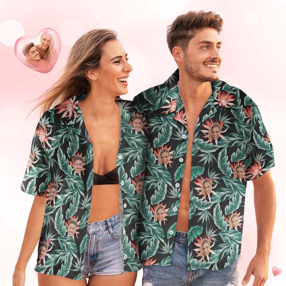 Custom Face Polo Shirts Personalized Women Photo Shirt Green Leaves Gift For Her - MyHawaiianShirts