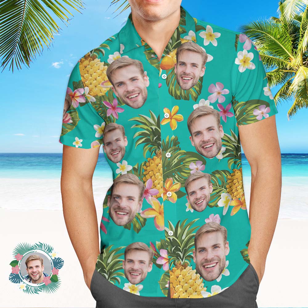 Custom Face All Over Print Hawaiian Shirt Pineapples Shirts Gift for Him - MyHawaiianShirts