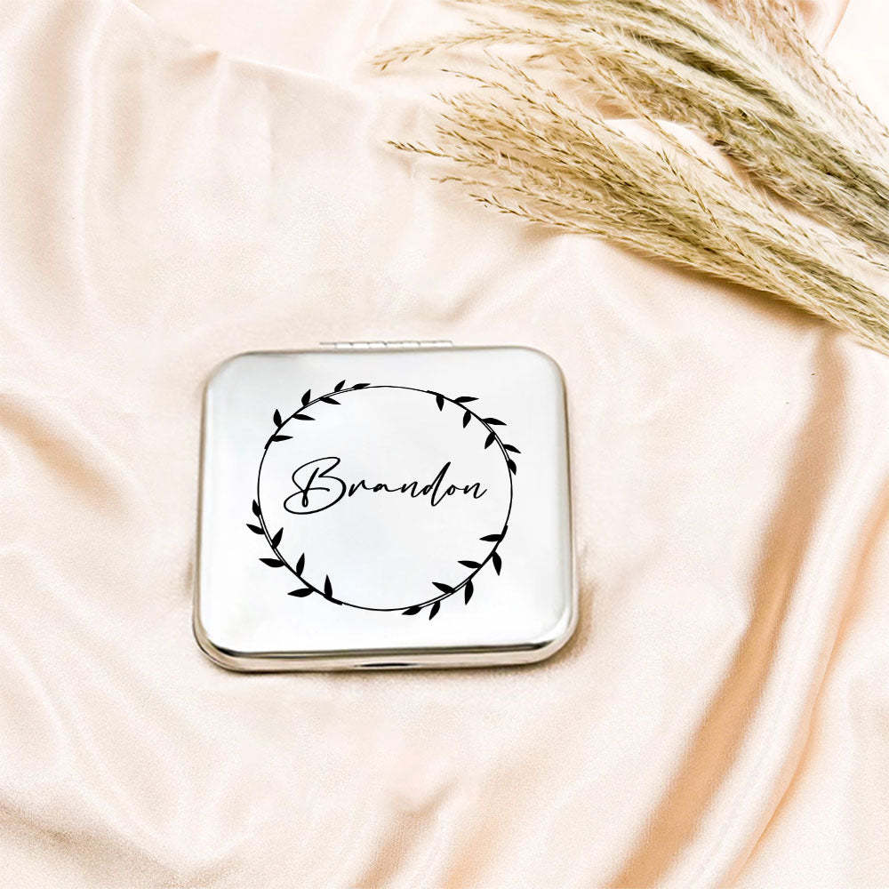 Personalized Engraved Silver Compact Mirror Favor, Custom Engraved Name Pocket Mirror, Gift for Her, Bridesmaid Gifts, Wedding Party Gifts - soufeelau