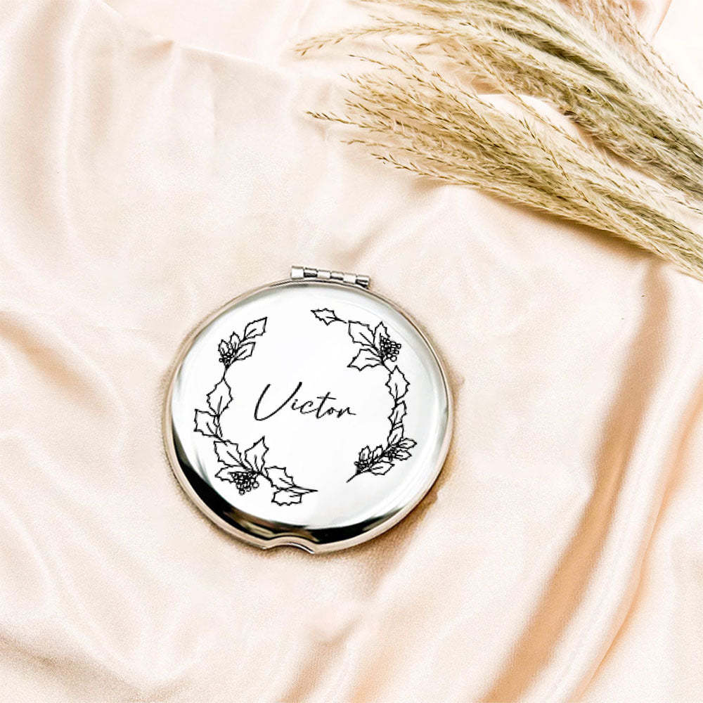 Personalized Engraved Silver Compact Mirror Favor, Custom Engraved Name Pocket Mirror, Gift for Her, Bridesmaid Gifts, Wedding Party Gifts - soufeelau