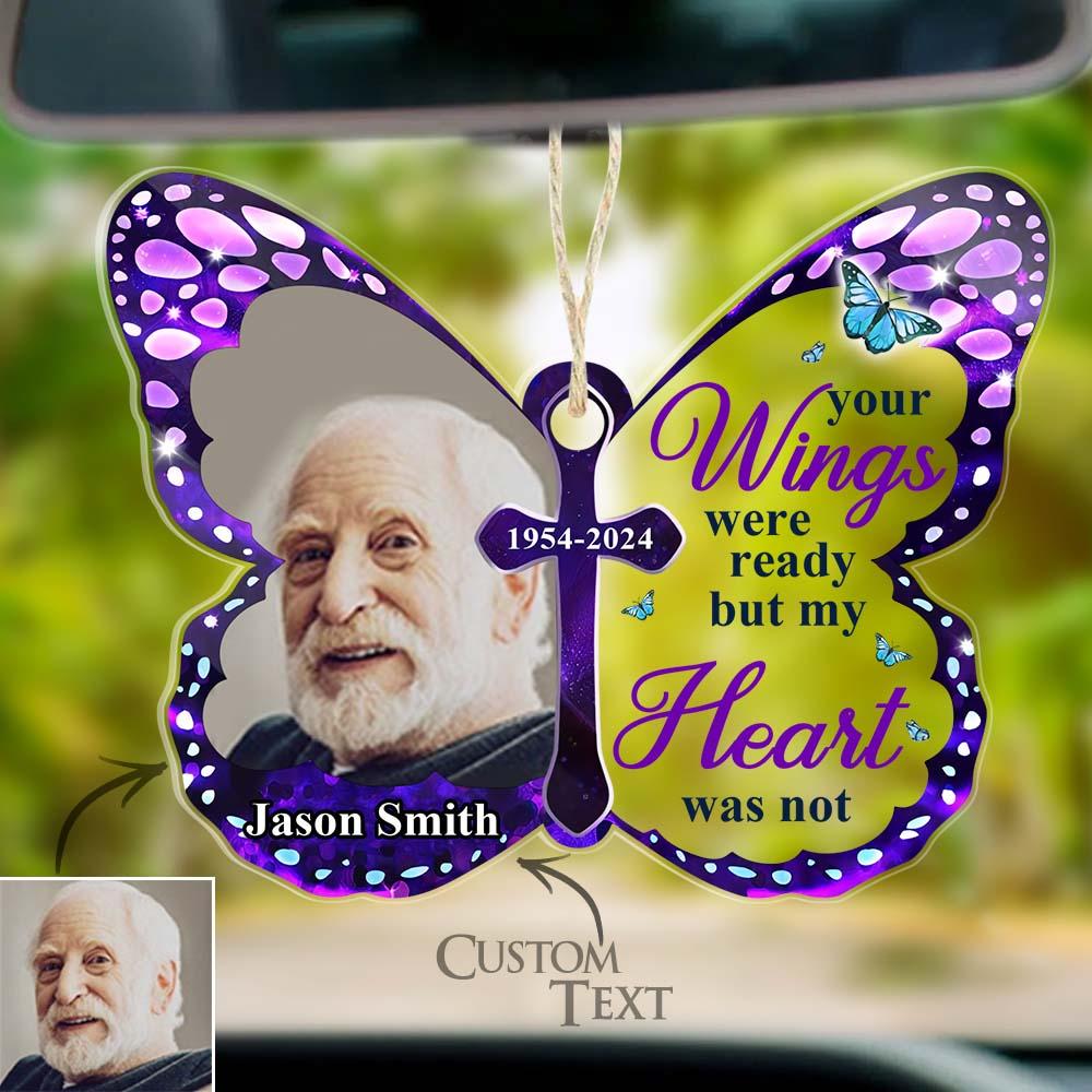 Custom Photo Car Hanging Ornament Your Wings Were Ready Memorial Acrylic Custom Shaped Sympathy Gift For Family Members - soufeelau