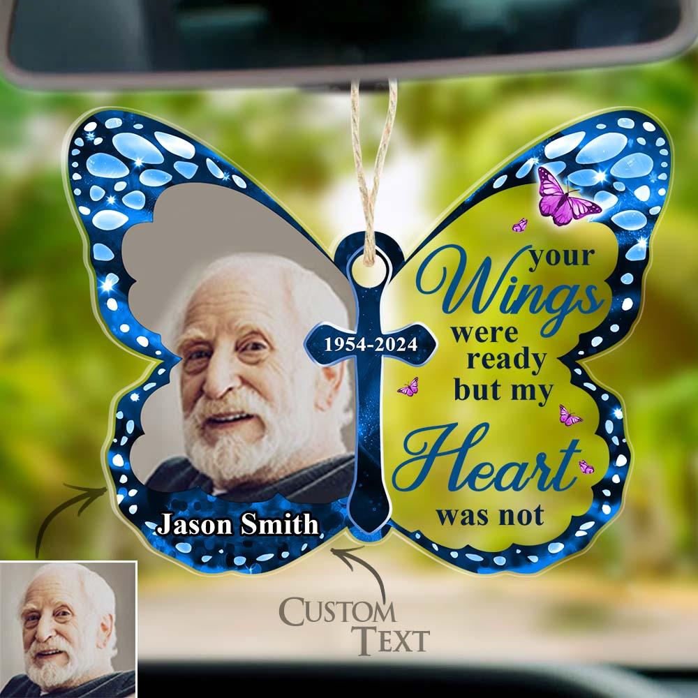 Custom Photo Car Hanging Ornament Your Wings Were Ready Memorial Acrylic Custom Shaped Sympathy Gift For Family Members - soufeelau