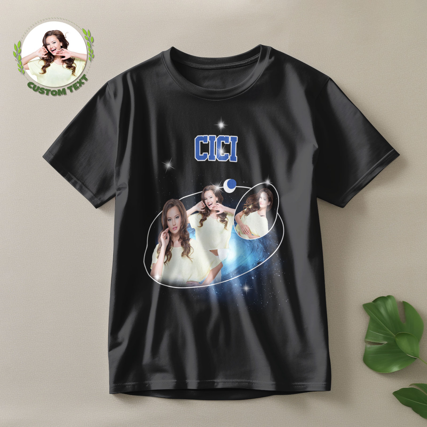 Custom Photo and Name Vintage T-Shirt Cosmic Galaxy and Crescent Moon Vintage T-Shirt Gift for Women - MyHawaiianShirts