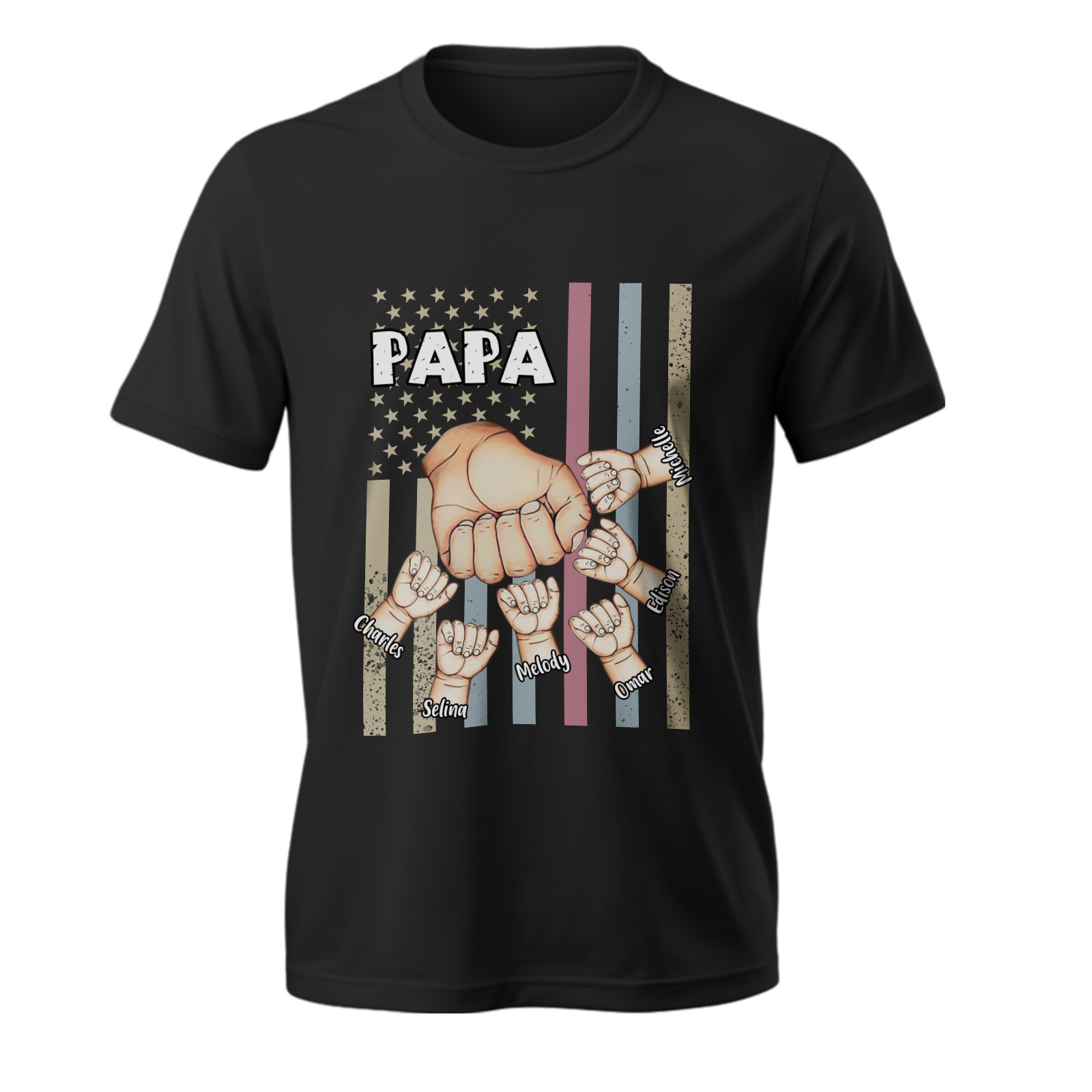 Personalized Papa Uncle Us Flag Grandkids Hands Shirts with Name Custom Papa Papaw Shirts for Fathers Day - soufeelau
