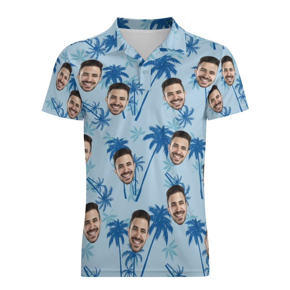 Men's Custom Face Polo Shirt Personalized Light Blue  Hawaiian Golf Shirts-MyHawaiianShirts