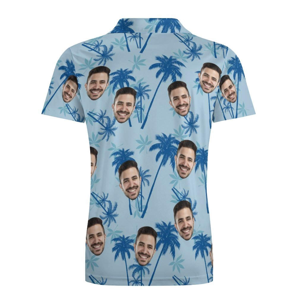 Men's Custom Face Polo Shirt Personalized Light Blue  Hawaiian Golf Shirts-MyHawaiianShirts