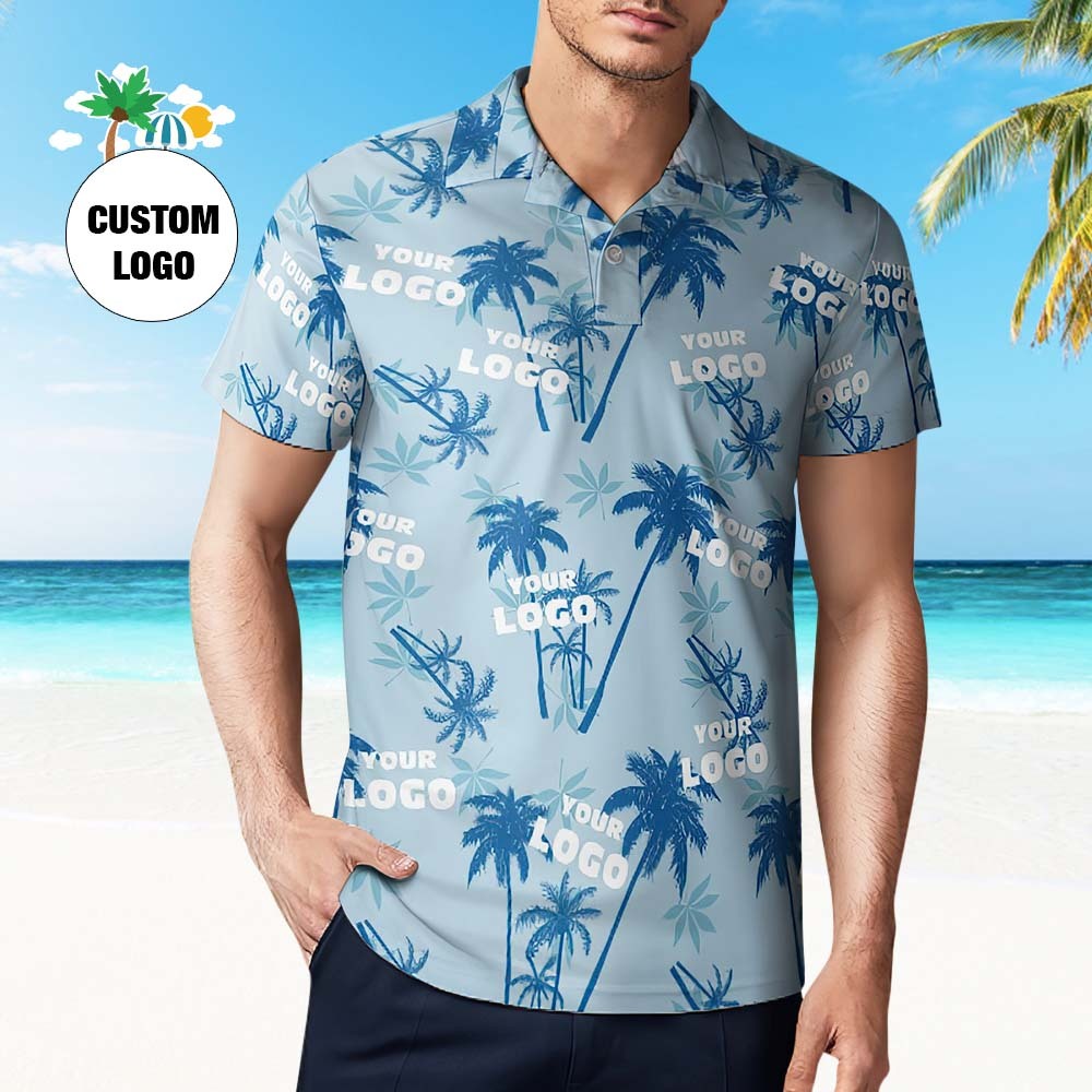 Men's Custom Logo Polo Shirt Personalized Light Blue  Hawaiian Golf Shirts