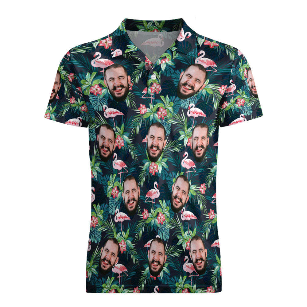Men's Custom Face POLO Shirt Personalized Golf Shirts For Him Flamingo Flower - MyHawaiianShirts