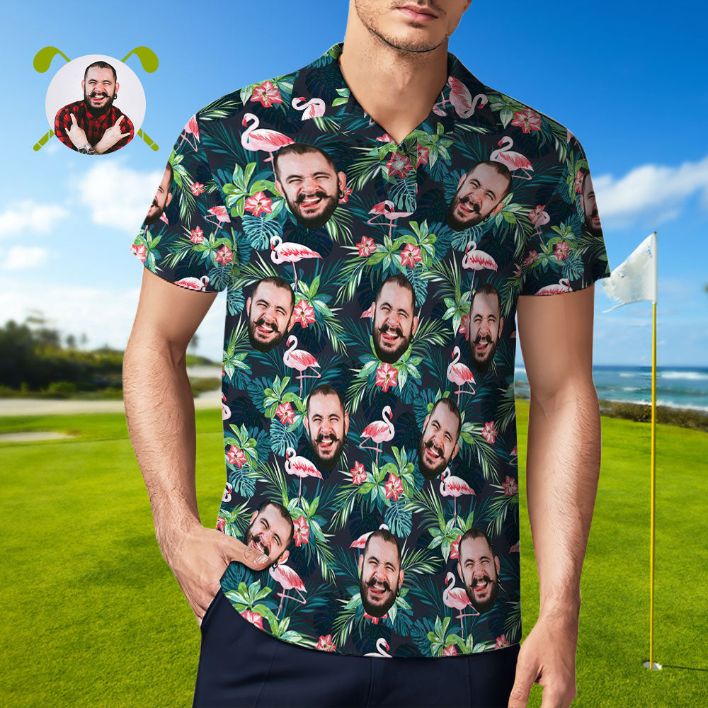 Men's Custom Face POLO Shirt Personalized Golf Shirts For Him Flamingo Flower - MyHawaiianShirts