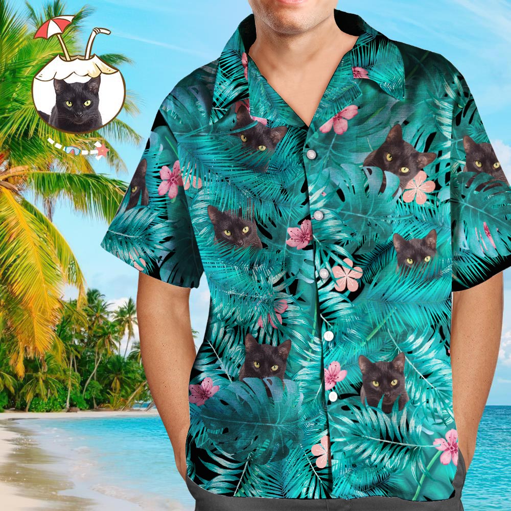 Custom Hawaiian Shirts Black Cat Personalized Aloha Beach Shirt For Men