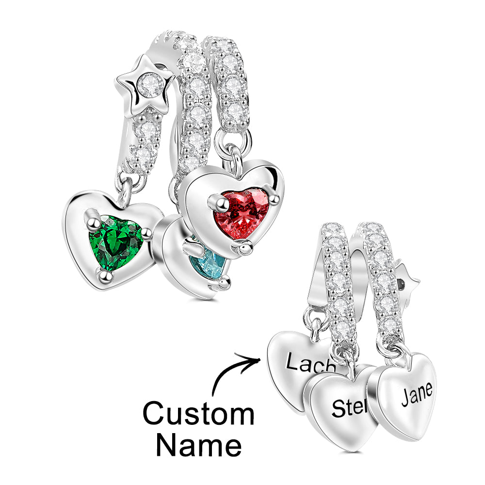 Custom Birthstone with Personalized Names Charm Heart Wings Gifts for Mom - soufeelau