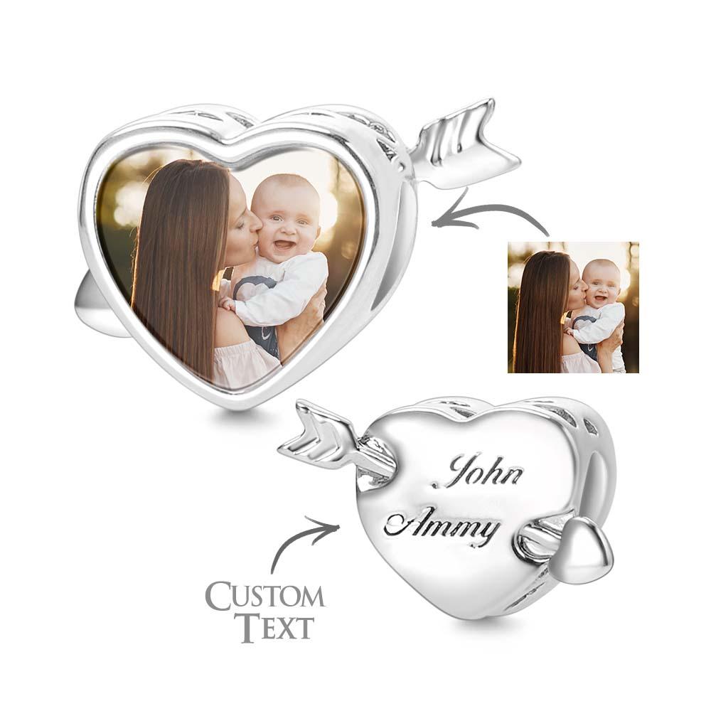 Custom Photo Charm Heart Arrow with Text Engraving on Back - soufeelau