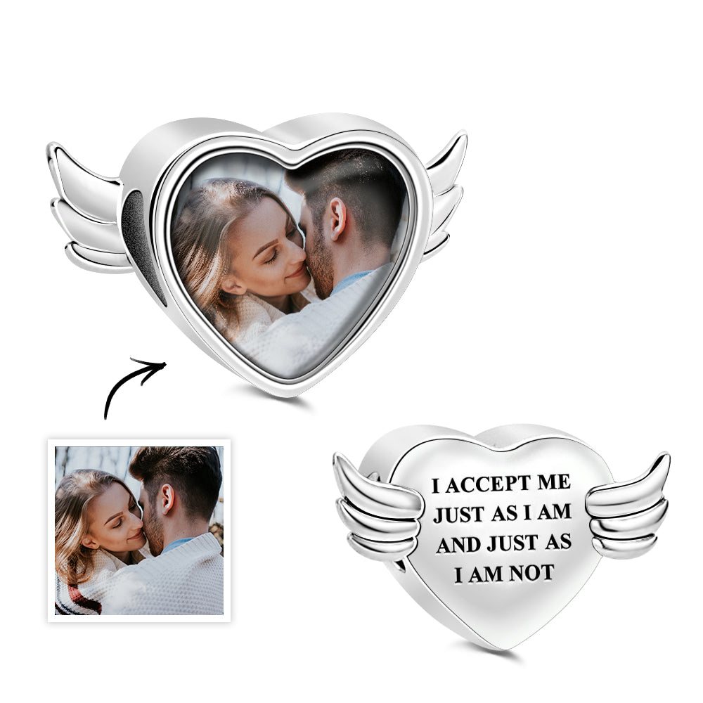 Custom Photo Charm Angel Opened Wings Heart - soufeelau