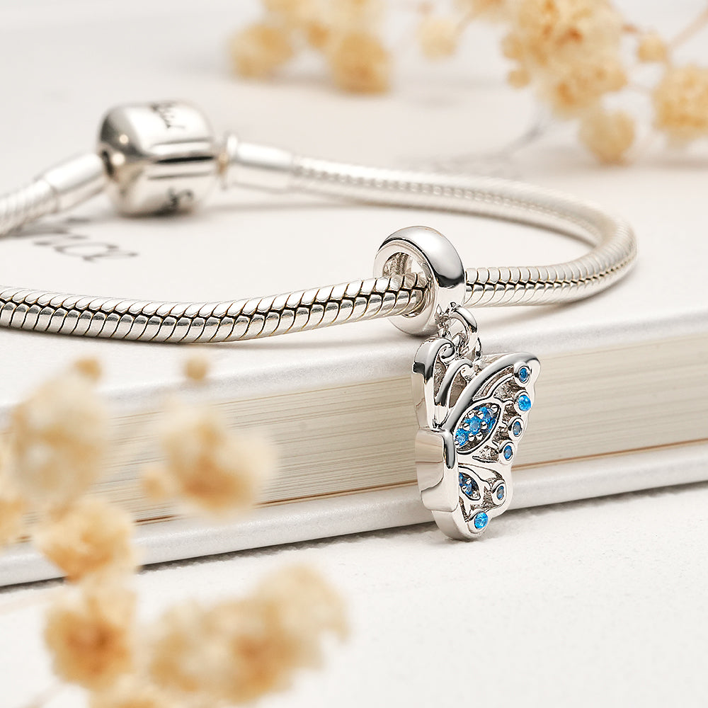 Custom Photo Charm Butterfly Wings Blue Diamond - soufeelau