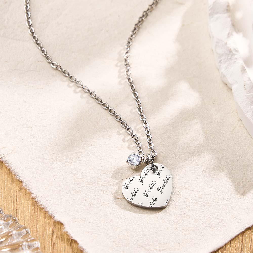 Custom Engraving Heart Necklace with a Birthstone Girl Gift - soufeelau
