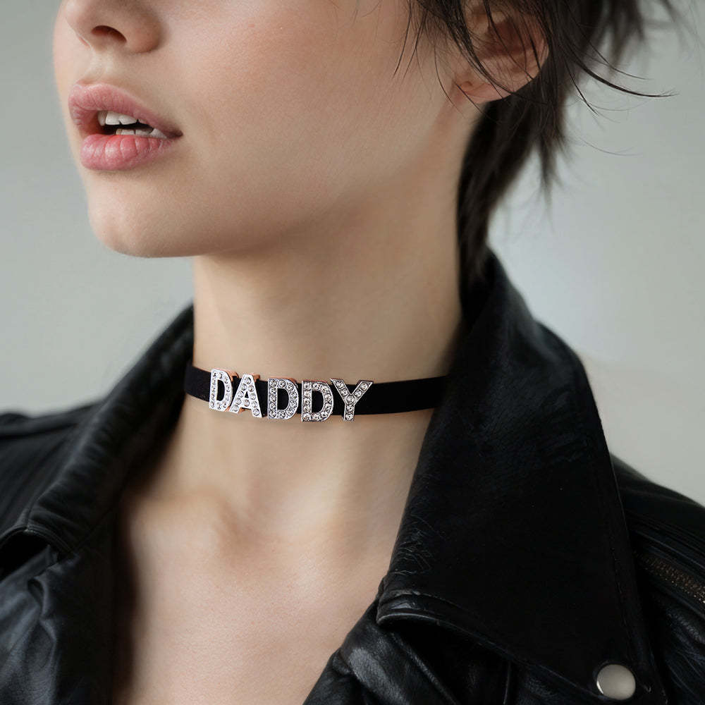 Custom Fashion Letter Necklace Black Leather Choker Collar Personalized Sexy Party Name Necklace Jewelry - soufeelau