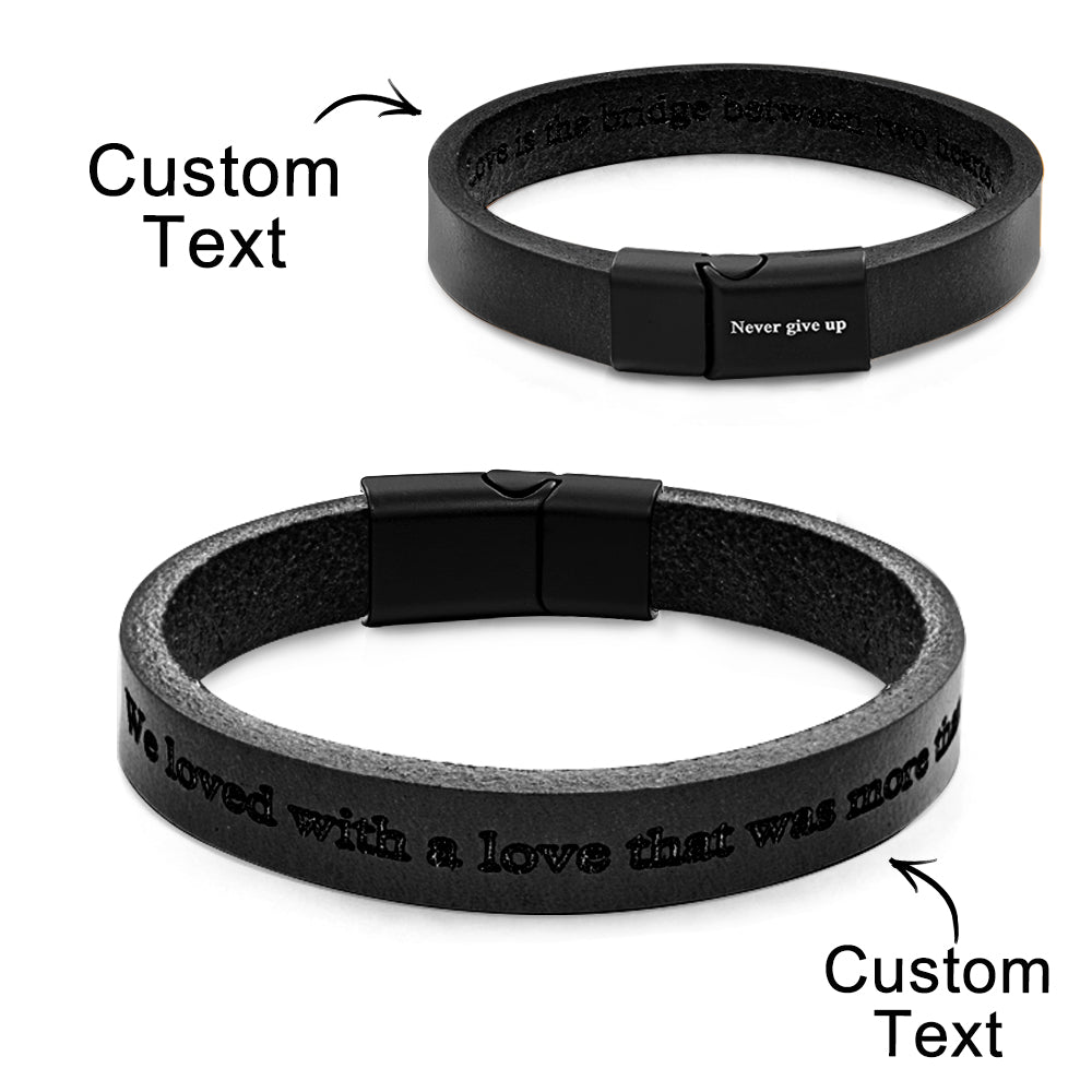 Retro Simple Leather Bracelet With Text Magnetic Buckle Bracelet For Men - soufeelau