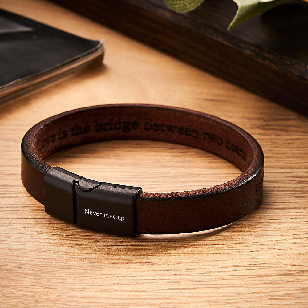 Retro Simple Leather Bracelet With Text Magnetic Buckle Bracelet For Men - soufeelau