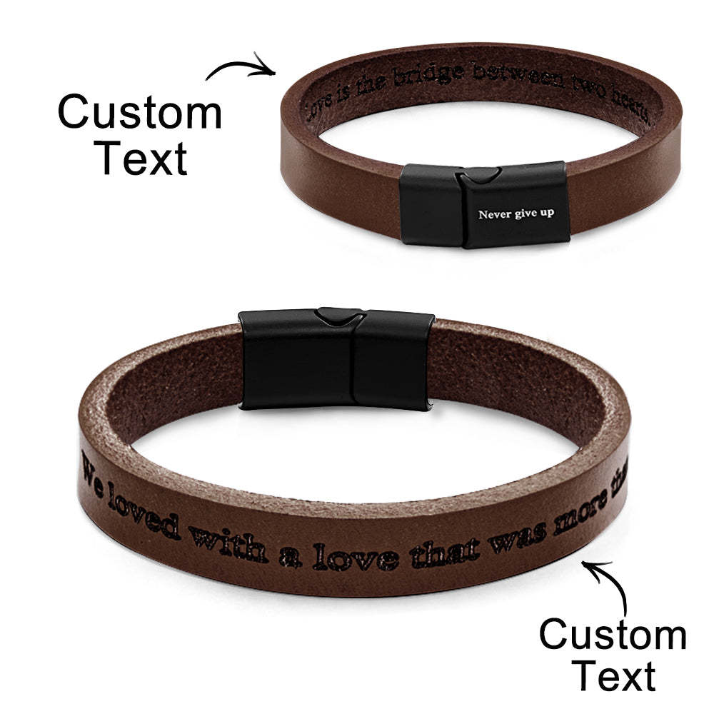 Retro Simple Leather Bracelet With Text Magnetic Buckle Bracelet For Men - soufeelau