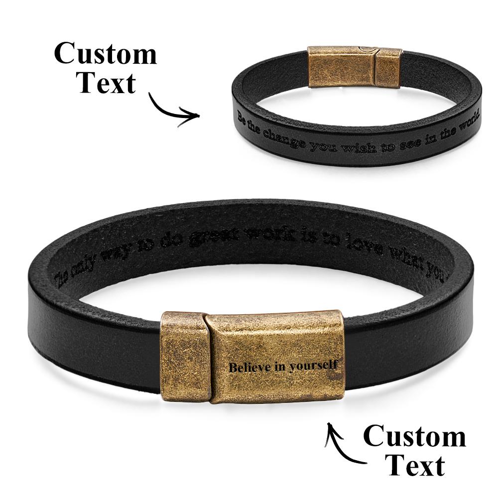 Engravable Vintage Leather Bracelet Simple Magnetic Buckle Bracelet Gifts For Men - soufeelau